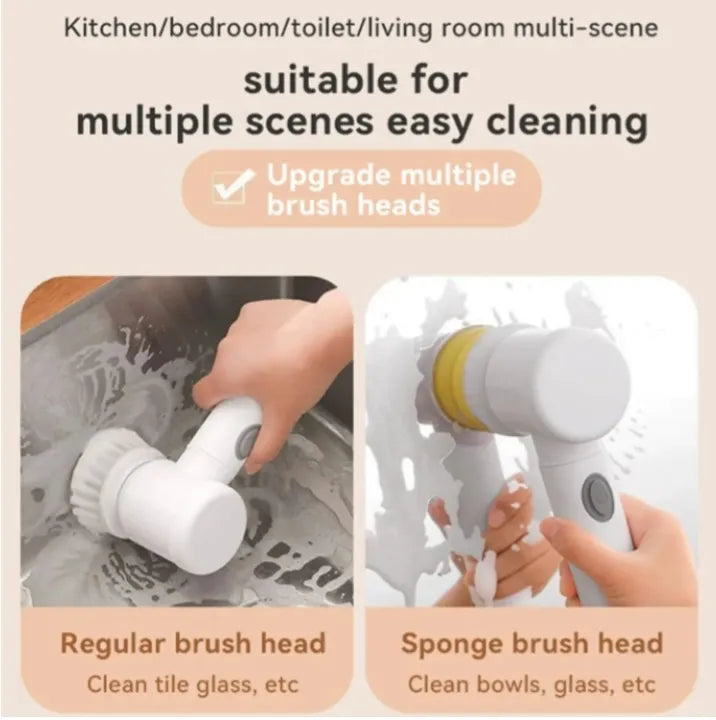 Multifunctional Electric Cleaning Brush – Waterproof Spin Scrubber with Multiple Cleaning Heads