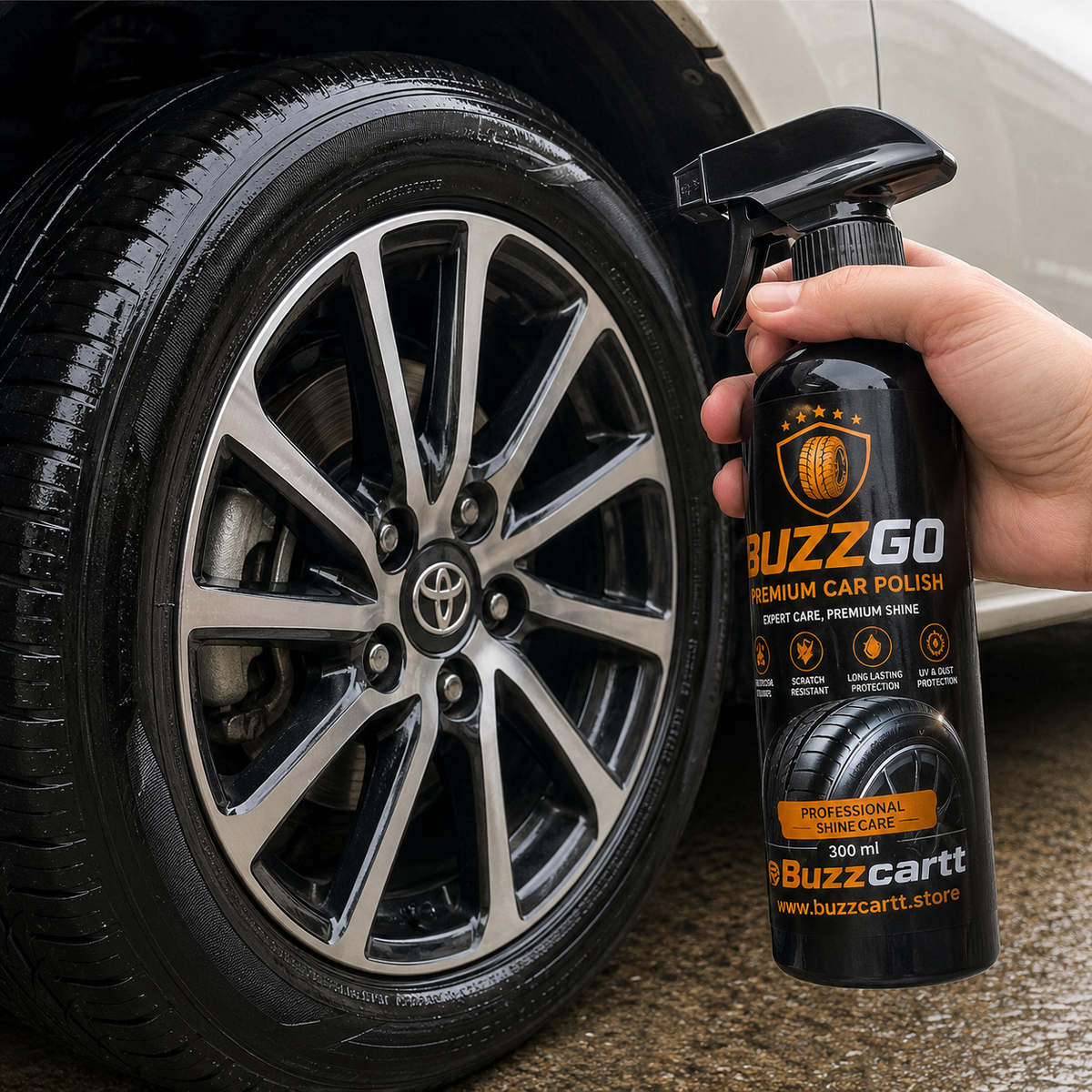 BUZZGO Car & Bike Care 3-in-1 Kit | Car Shampoo + Tyre Polish + Window Cleaner | Pack of 3