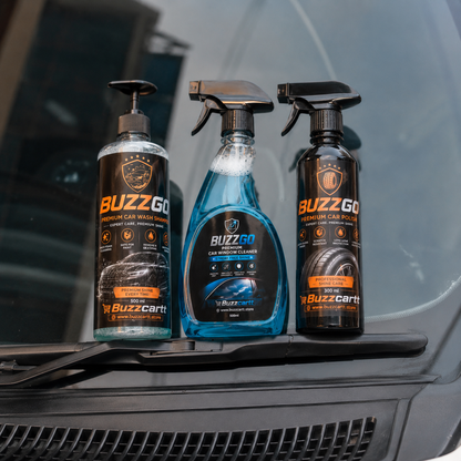 BUZZGO Car & Bike Care 3-in-1 Kit | Car Shampoo + Tyre Polish + Window Cleaner | Pack of 3