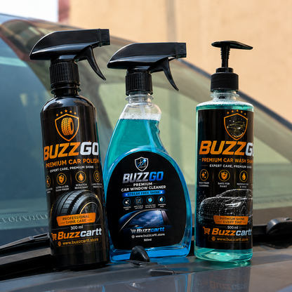 BUZZGO Car & Bike Care 3-in-1 Kit | Car Shampoo + Tyre Polish + Window Cleaner | Pack of 3